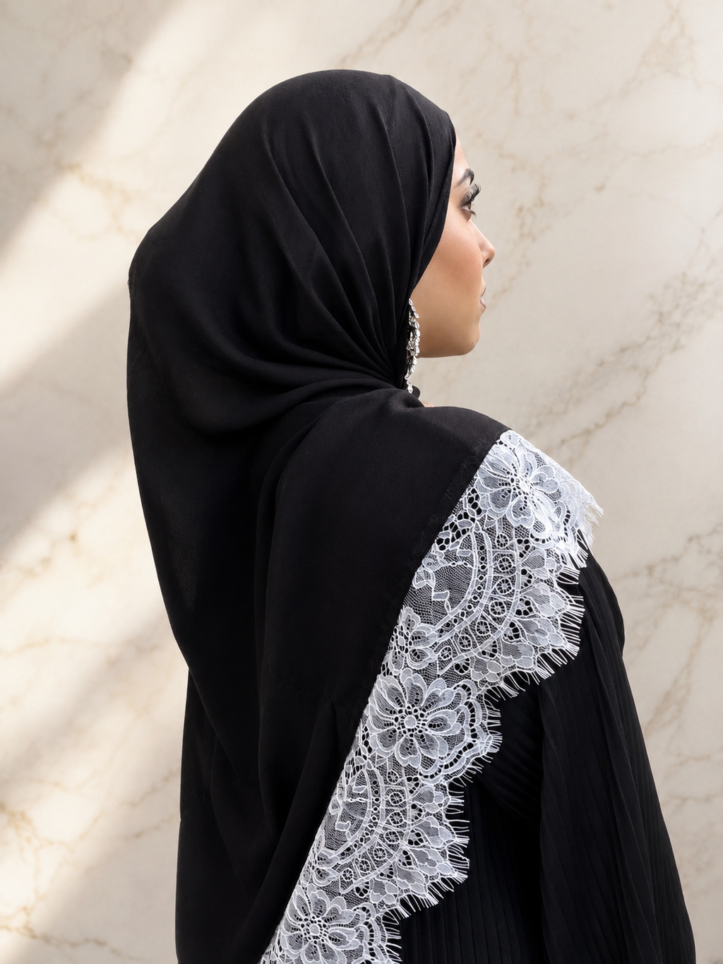 Black Modal White Lace Hijab