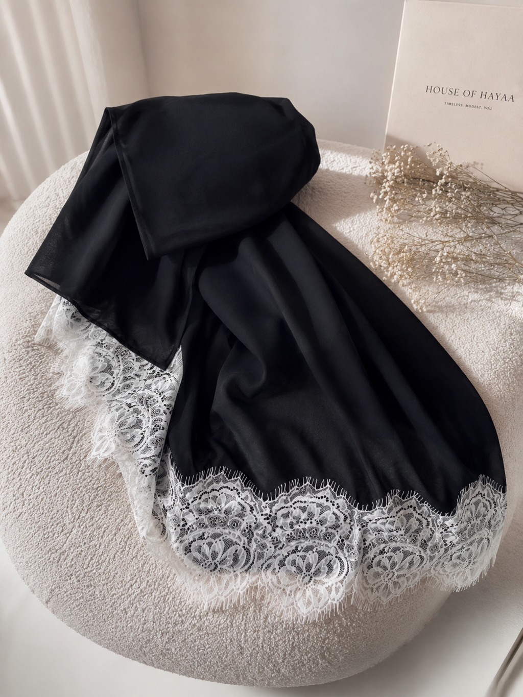 Black Modal White Lace Hijab